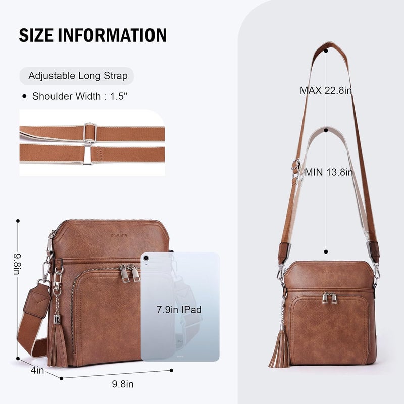 Roulens Crossbody Purse for Women Vegan Leather Medium Crossbody Wallet Bag for Travel Women Shoulder Handbags with Tassel - Image 4